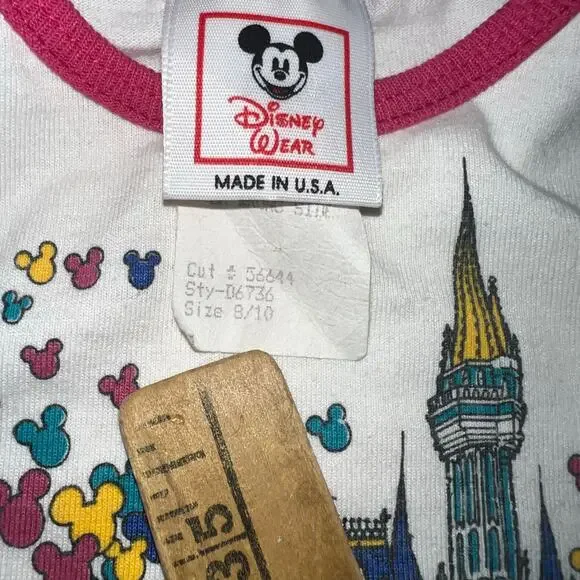Vintage Walt Disney World Magic Kingdom Mickey ears ruffled tiered AOP girls